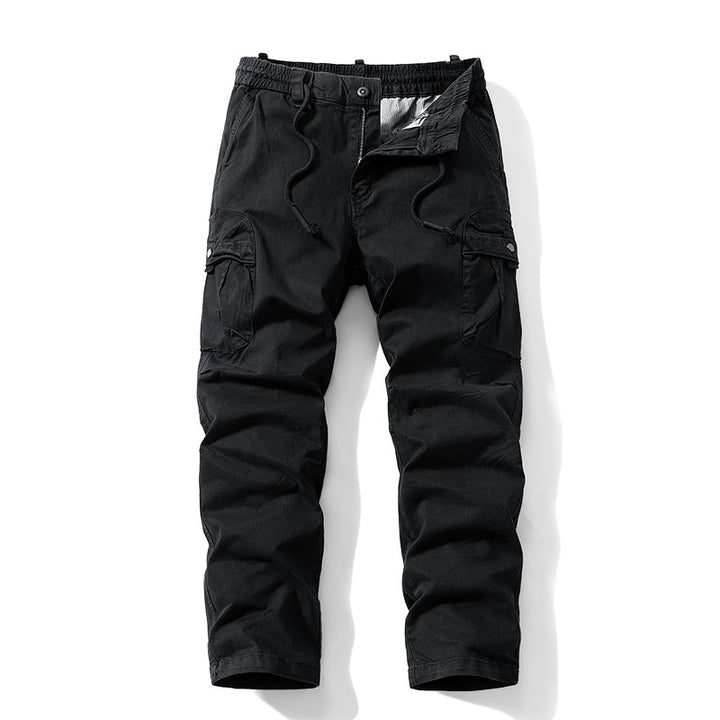 Herren Relaxed-Fit Canvas‑Cargohose mit Elastikbund, verdecktem Tunnelzug und Mehrfach‑Klappentaschen Drune