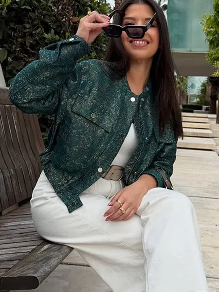 Damen modische Utility-Jacke mit Taschen und Druckknöpfen Drune