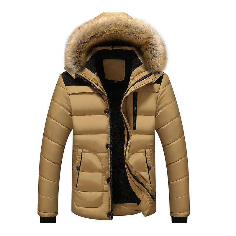 Herren Isolierter Steppparka mit Kunstfellkapuze, verdeckter Zip- und Druckknopfleiste Drune