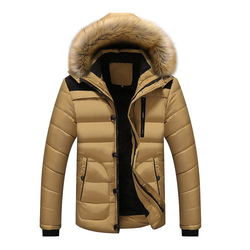 Herren Isolierter Steppparka mit Kunstfellkapuze, verdeckter Zip- und Druckknopfleiste Drune