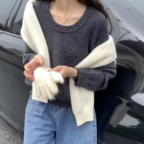 Damen lässiger Pullover mit weitem Schnitt und feiner Textur Drune