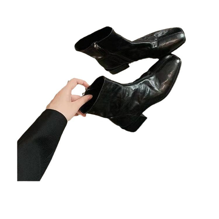 Damen Glattleder-Stiefelette mit schlanker Socken-Passform, innenliegendem Reißverschluss und sculpted Blockabsatz Drune