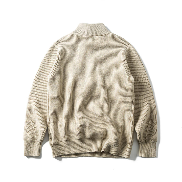 Herren Grobstrick Half‑Zip Pullover mit Stehkragen und Brusttasche Drune