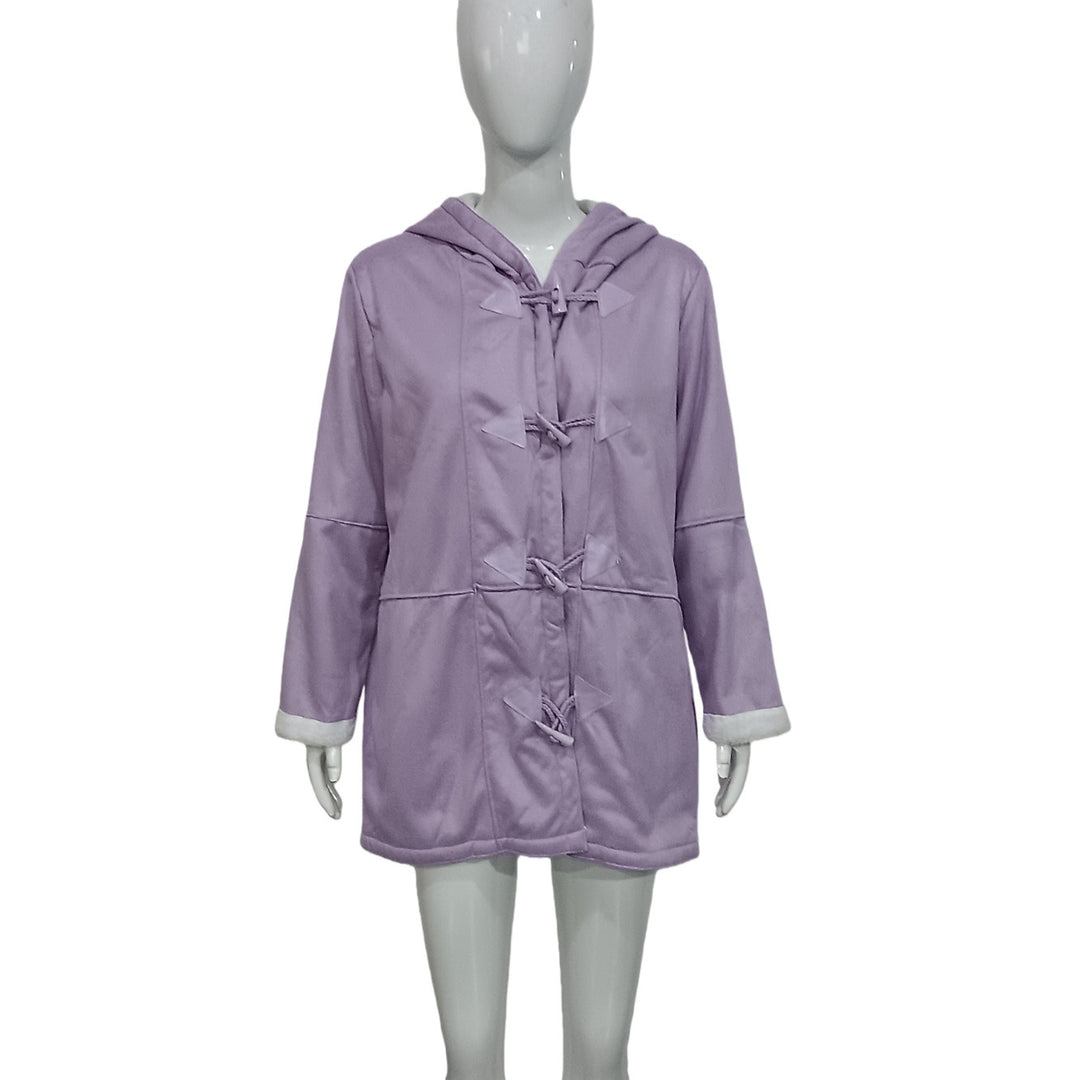 Damen Kapuzen-Dufflecoat mit Kunstfellbesatz und KnDruneelverschlüssen Drune