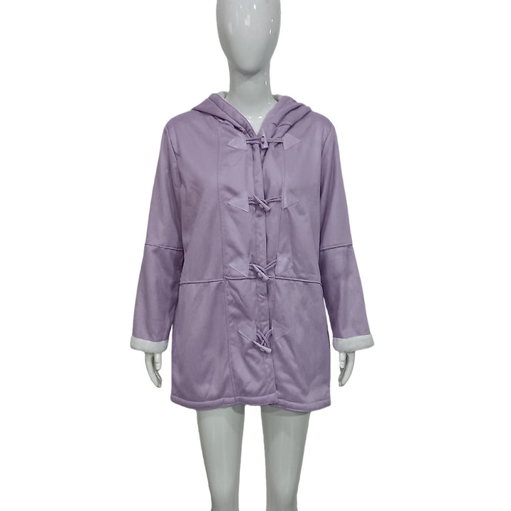 Damen Kapuzen-Dufflecoat mit Kunstfellbesatz und KnDruneelverschlüssen Drune