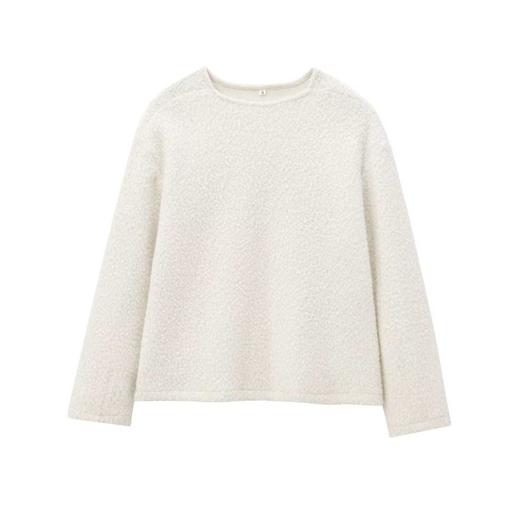 Damen nan kuscheliger Bouclé-Pullover mit Rundhalsausschnitt und entspannter Oversize-Silhouette Drune