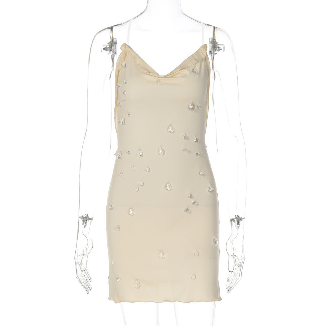 Damen figurbetonendes Minikleid mit eleganter Drapierung und transparenten Applikationen Drune