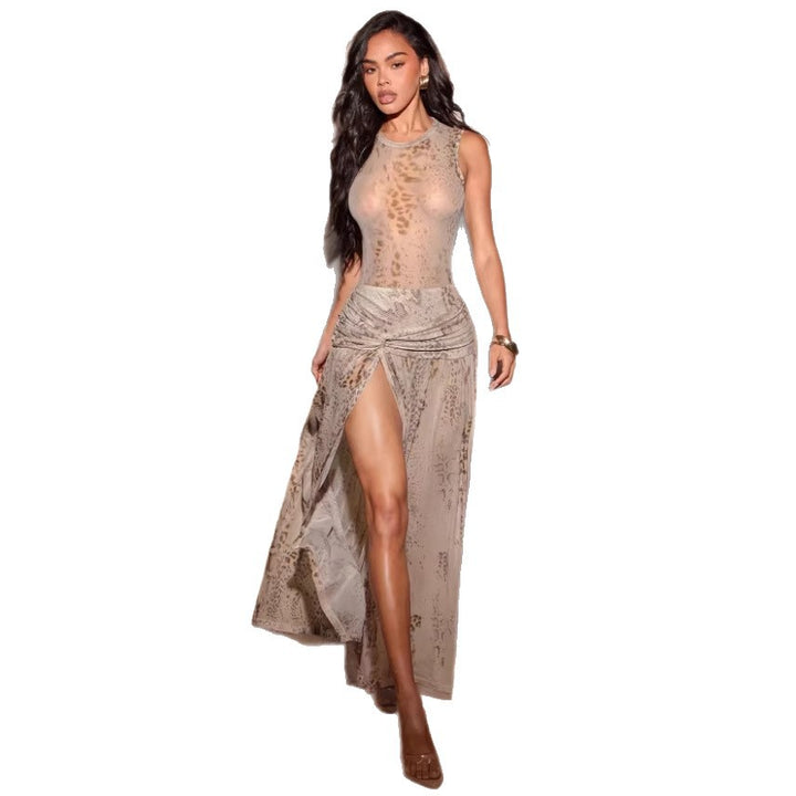 Damen Maxikleid mit raffinierten Drapierungen und hohem Schlitz Drune