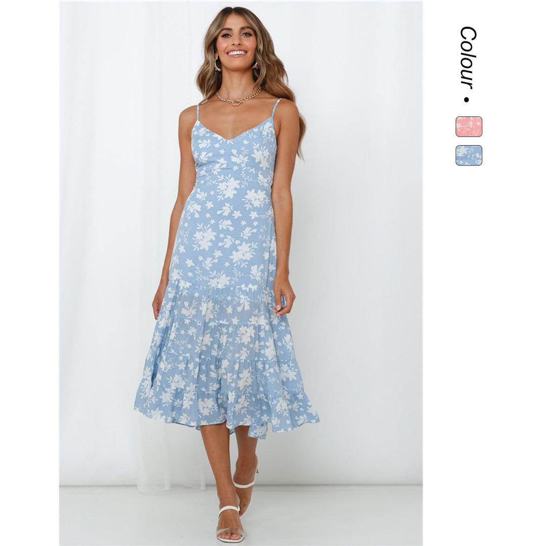 Damen Sommerliches Blumenkleid mit romantischem Volant und Spaghettiträgern Drune