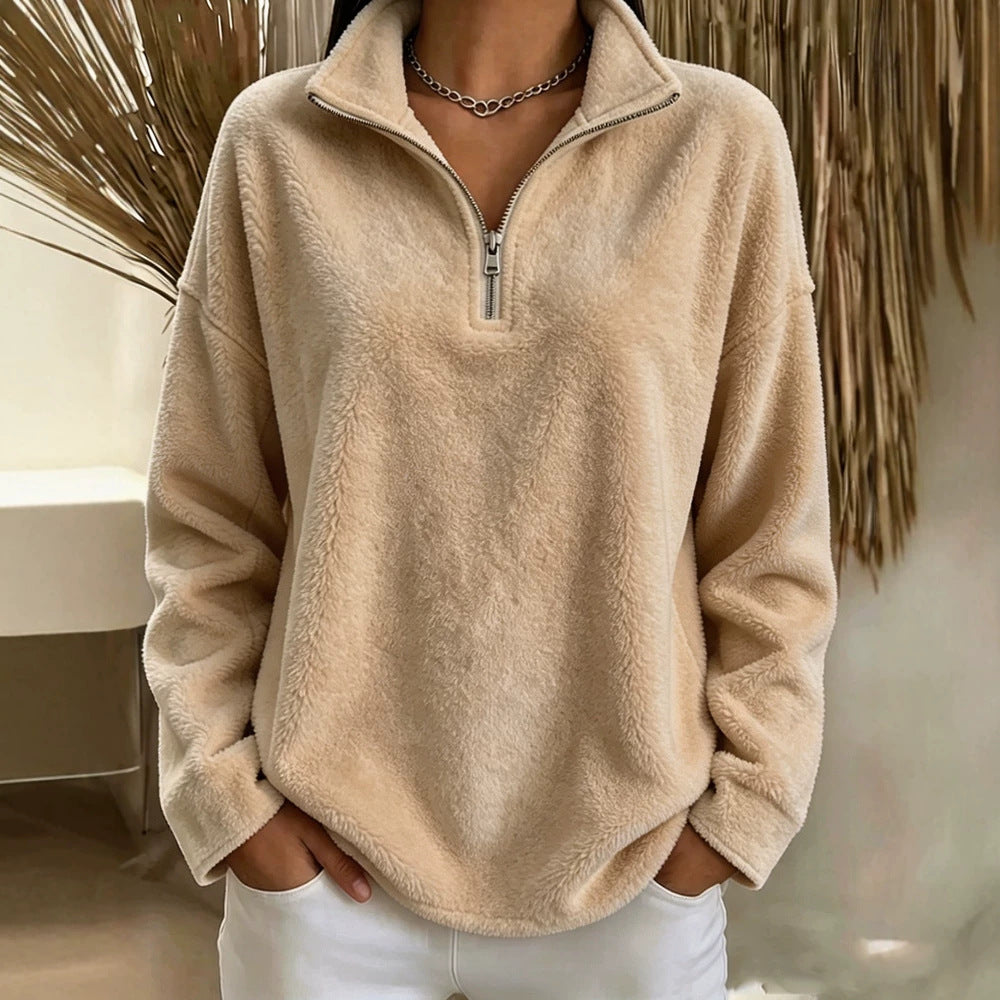 Damen Kuscheliger Fleecepullover mit halbem Reißverschluss Drune