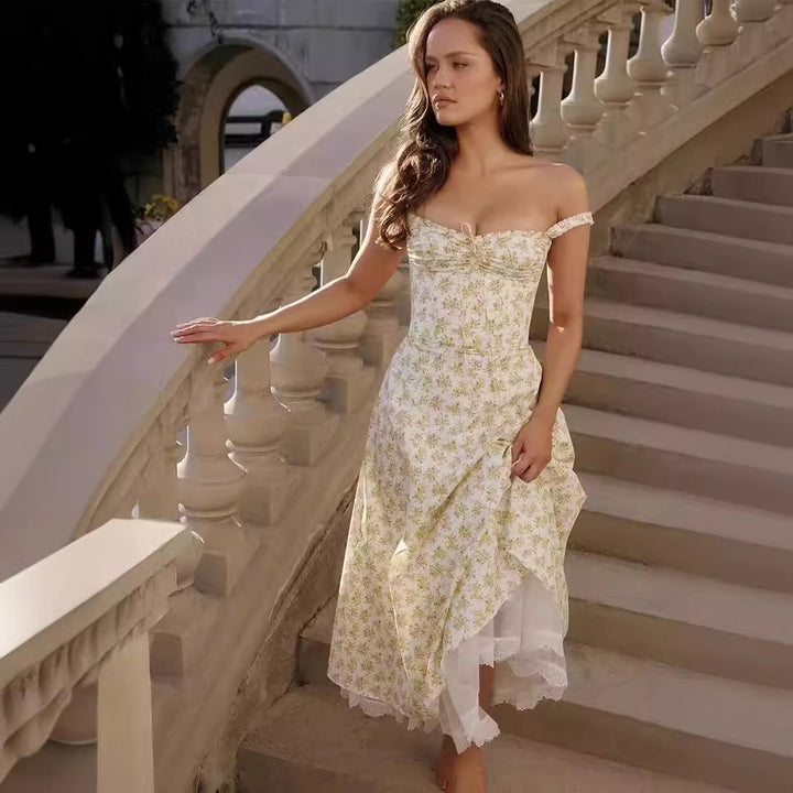Damen Sommerliches A-Linien Kleid mit floralen Akzenten Drune
