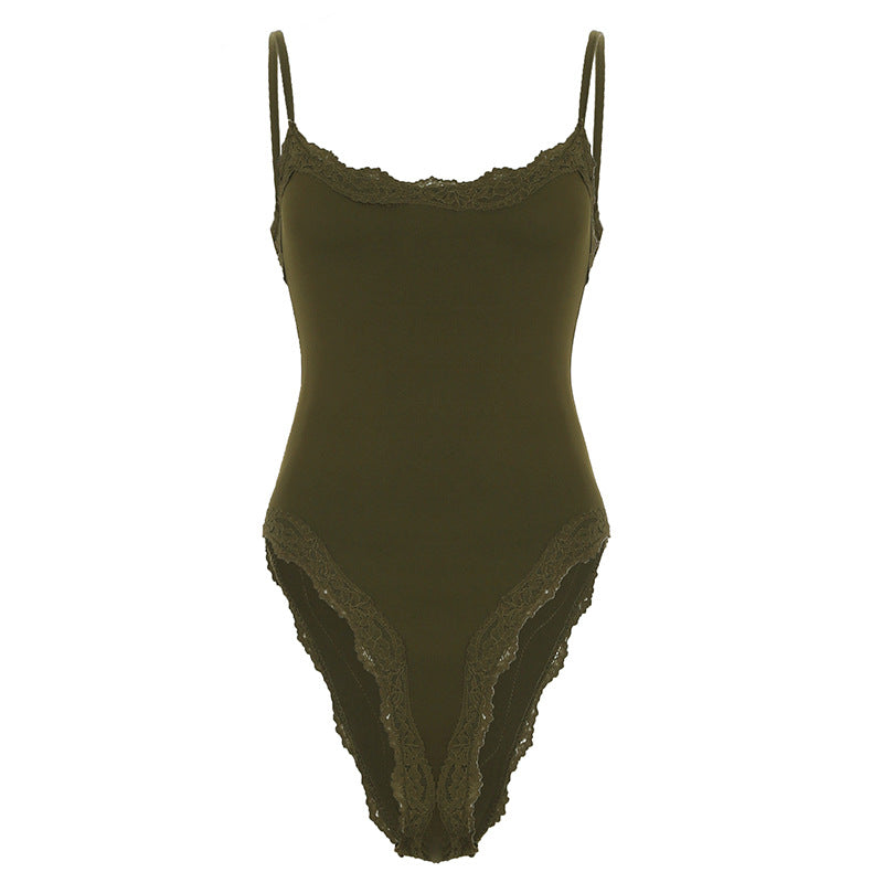 Damen eleganter Bodysuit mit Spitzenakzenten und verstellbaren Trägern Drune