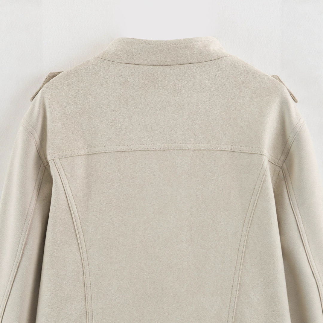 Damen Kurze Military-Jacke mit Zierknopfleiste und Stehkragen Drune