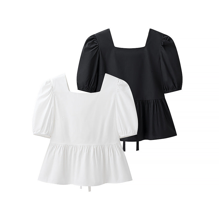 Damen bezaubernde Bluse mit Knoten-Detail und Puffärmeln Drune