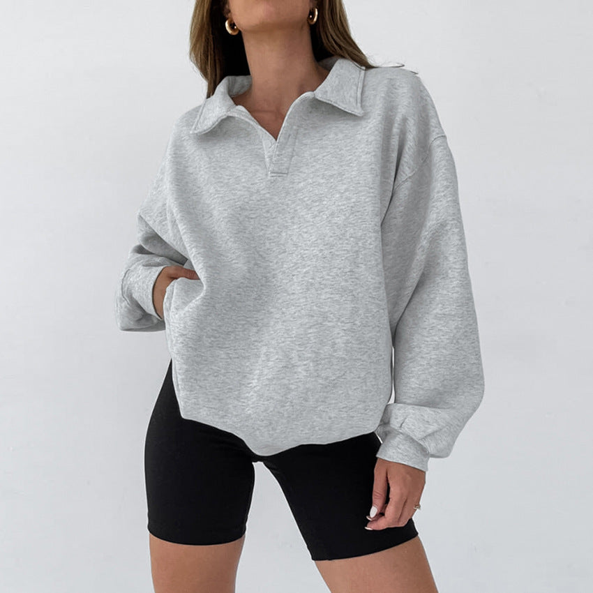 Damen Übergroßer Pullover mit Polokragen und lässigem Schnitt Drune
