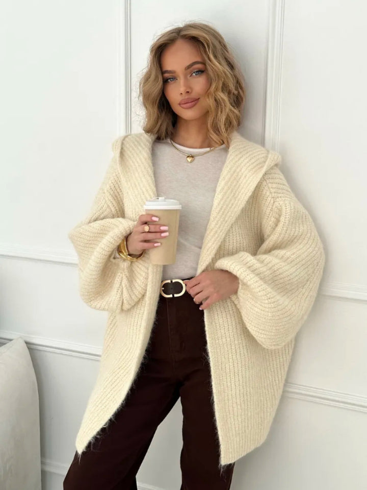 Damen Oversized Strickjacke mit Kapuze Drune