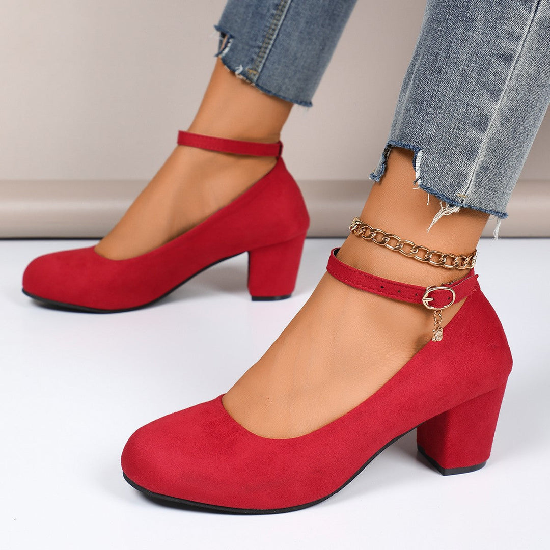 Damen nan elegante Riemchenpumps mit verstellbarem Knöchelriemen und breitem Blockabsatz Drune
