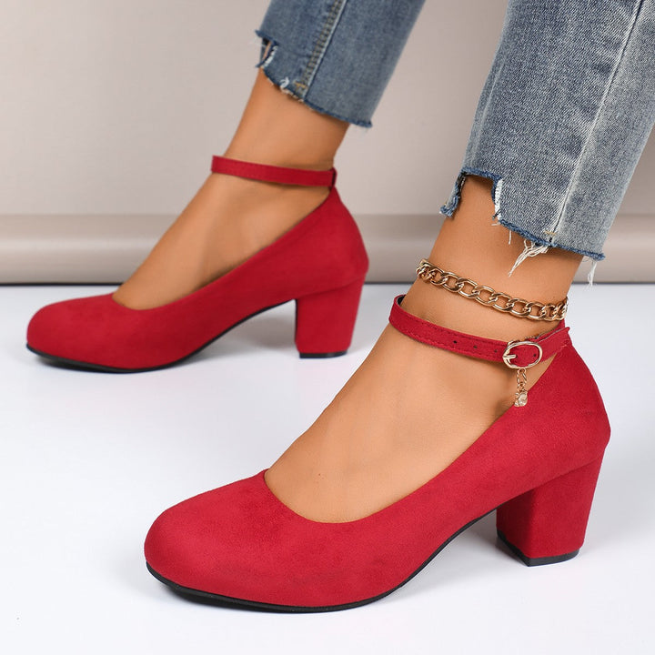 Damen nan elegante Riemchenpumps mit verstellbarem Knöchelriemen und breitem Blockabsatz Drune