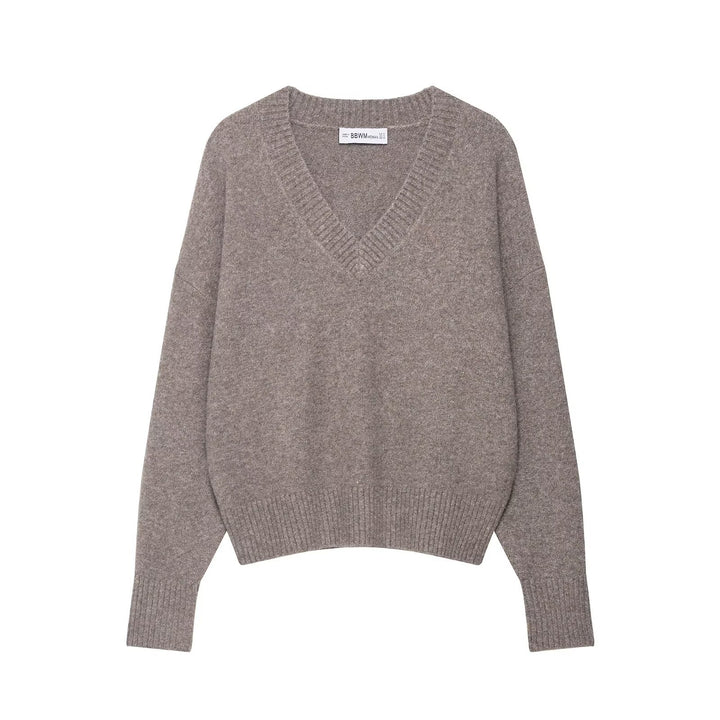 Damen eleganter V-Ausschnitt Pullover aus feiner Wolle Drune