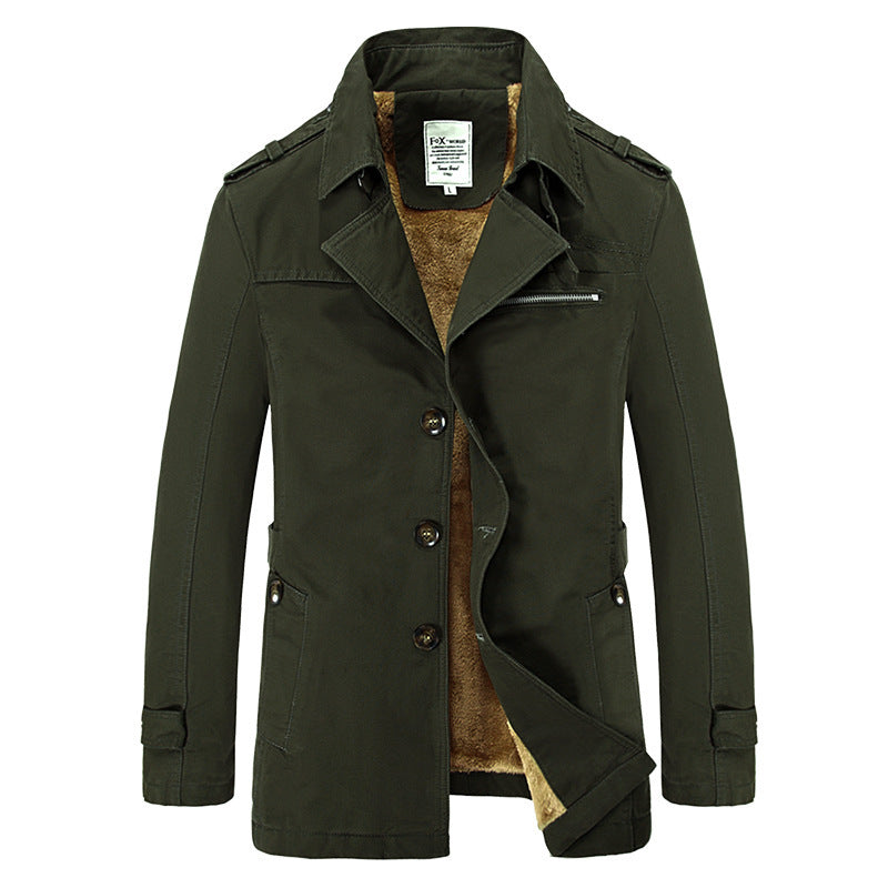 Herren militärisch inspirierter Kurzmantel mit Teddyfleece‑Innenlage und Reißverschluss‑Brusttasche Drune