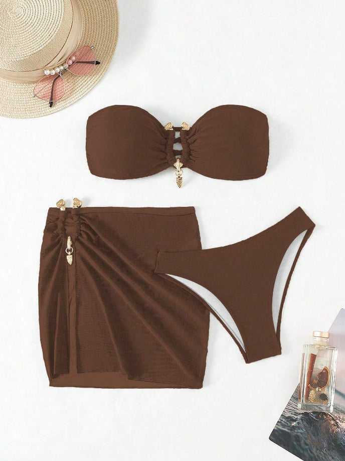 Damen Bandeau-Bikini-Set mit eleganter Rock-Overlay Drune