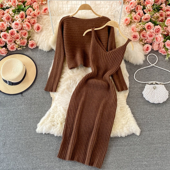 Damen Modisches Strickkleid- und Oberteil-Set Drune