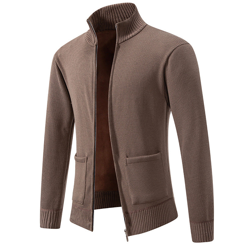 Herren nan feinstrukturierter Reißverschluss-Strickcardigan mit Stehkragen und aufgesetzten Taschen Drune