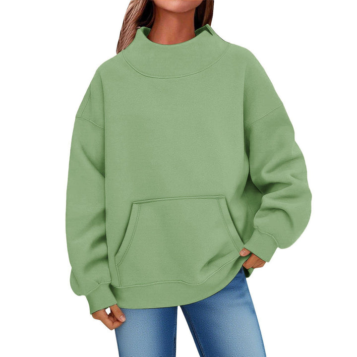 Damen Oversized Hoodie mit Stehkragen und Kängurutasche Drune