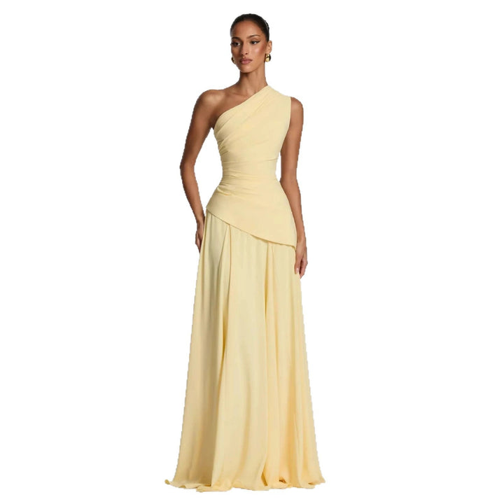Damen Elegantes One-Shoulder Maxikleid mit fließenden Drapierungen Drune