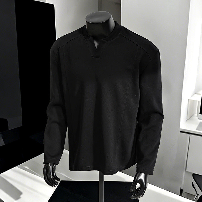 Herren Oversize-Langarmshirt mit V-Notch-Kragen, minimalistischer Schnitt und weichem Baumwollmix Drune