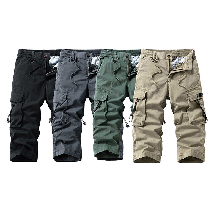 Herren knielange Cargo-Hose mit elastischem Komfortbund, Tunnelzug und Multifachtaschen Drune