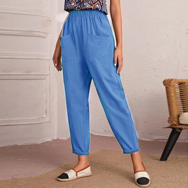 Damen bequeme Freizeithose mit elastischem Bund und großen Taschen Drune