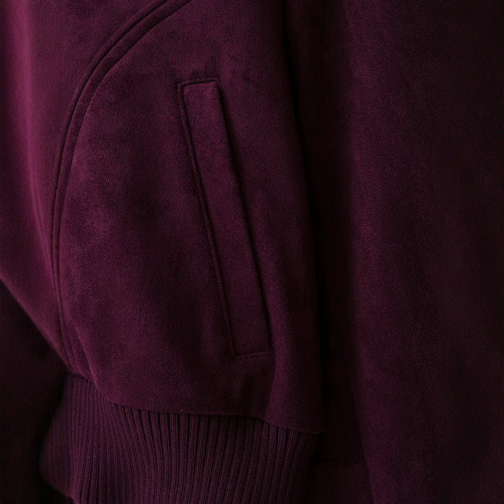 Damen Kurze Velours‑Optik‑Bomberjacke mit hohem Rippstehkragen und verdecktem Reißverschluss Drune