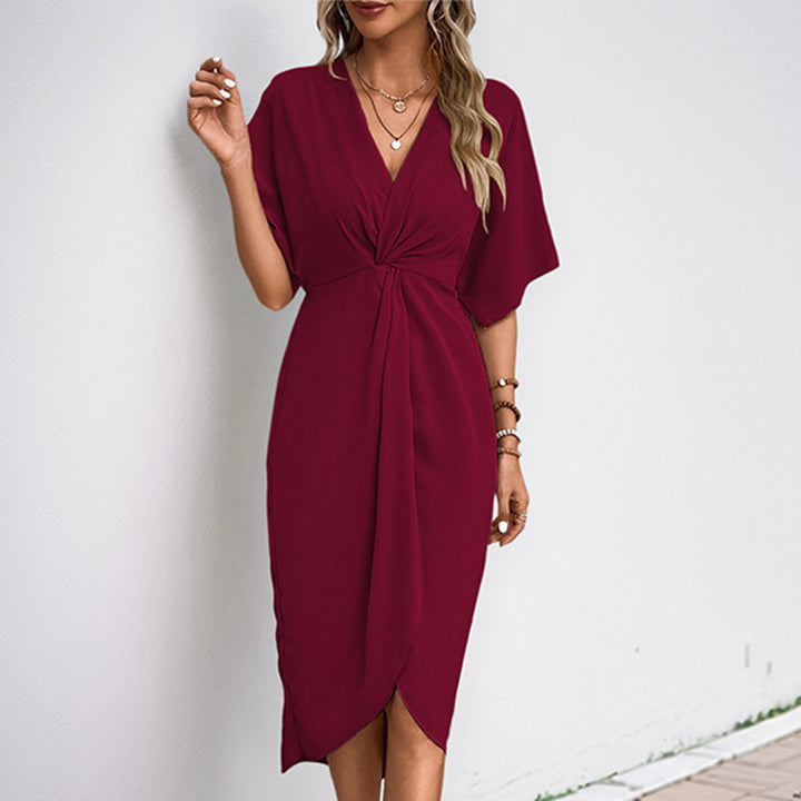 Damen Wickelkleid mit fließendem V-Ausschnitt und seitlichem Schlitz Drune