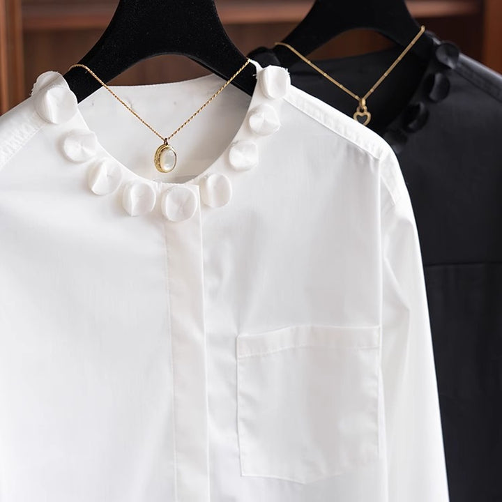 Damen Elegante Bluse mit dekorativem Kragen Drune