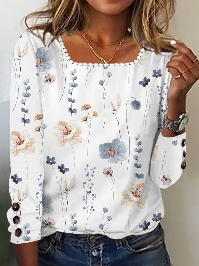 Damen Bluse mit floralem Druck und dekorativen Knopfdetails Drune