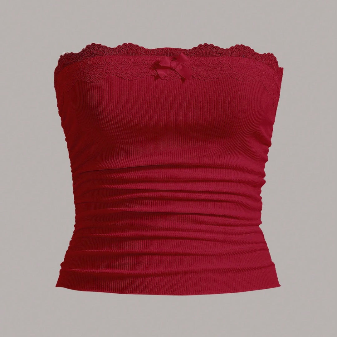 Damen Bandeau-Oberteil mit Spitzenbesatz und figurbetontem Schnitt Drune