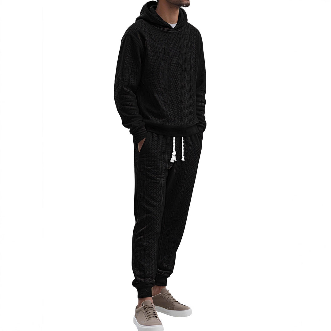 Herren Strukturierter Lounge-Set mit Kapuzenpullover und Jogginghose Drune