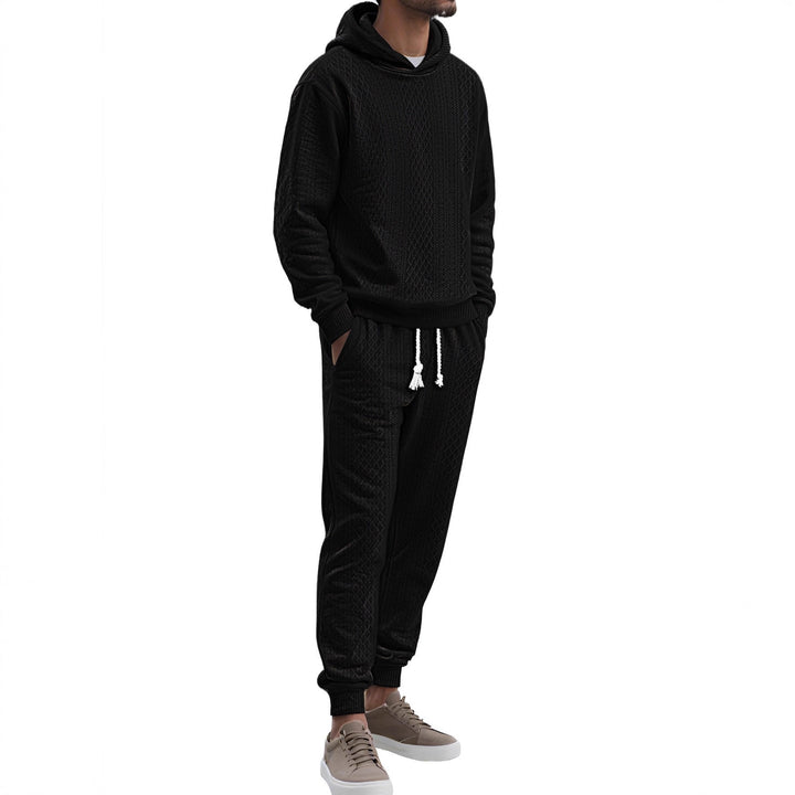 Herren Strukturierter Lounge-Set mit Kapuzenpullover und Jogginghose Drune