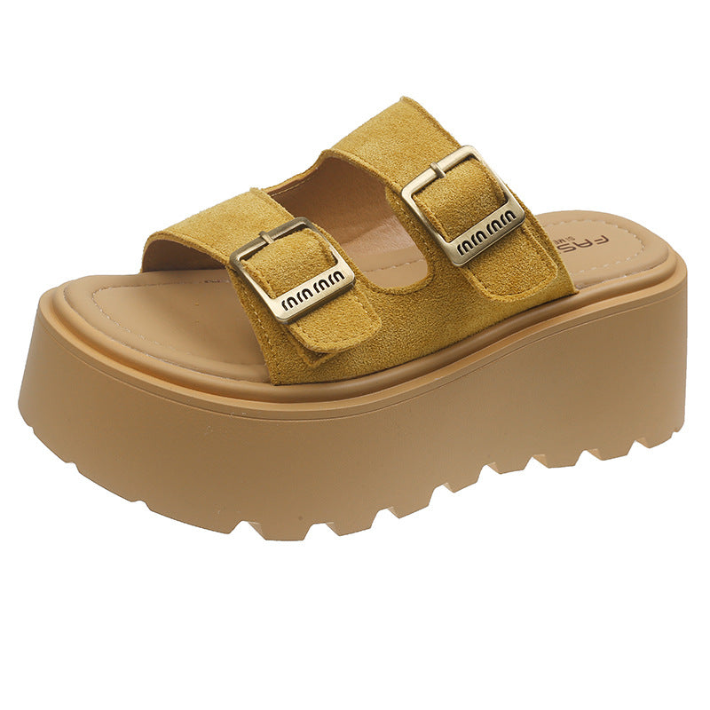 Damen Plattform-Sandalen mit doppeltem Riemendesign und rutschfester Sohle Drune