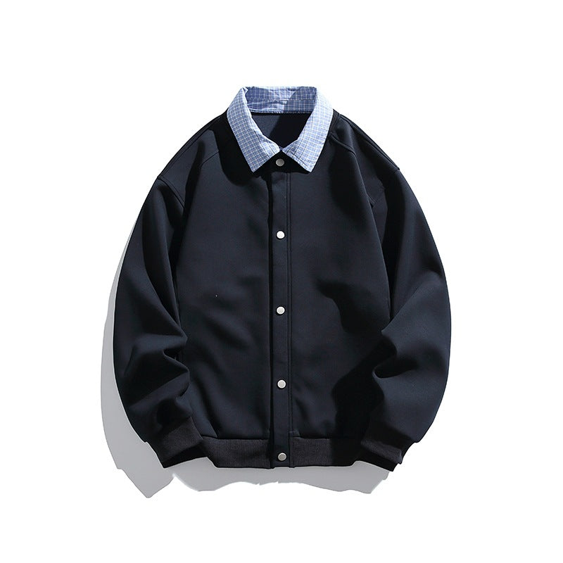 Herren Boxy Bomberjacke mit Kontrasthemdkragen, Druckknopffront & geripptem Saum Drune