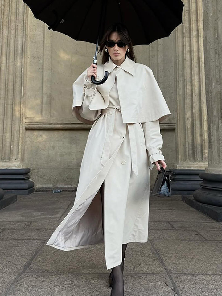 Damen eleganter Trenchcoat mit innovativem Cape-Design Drune