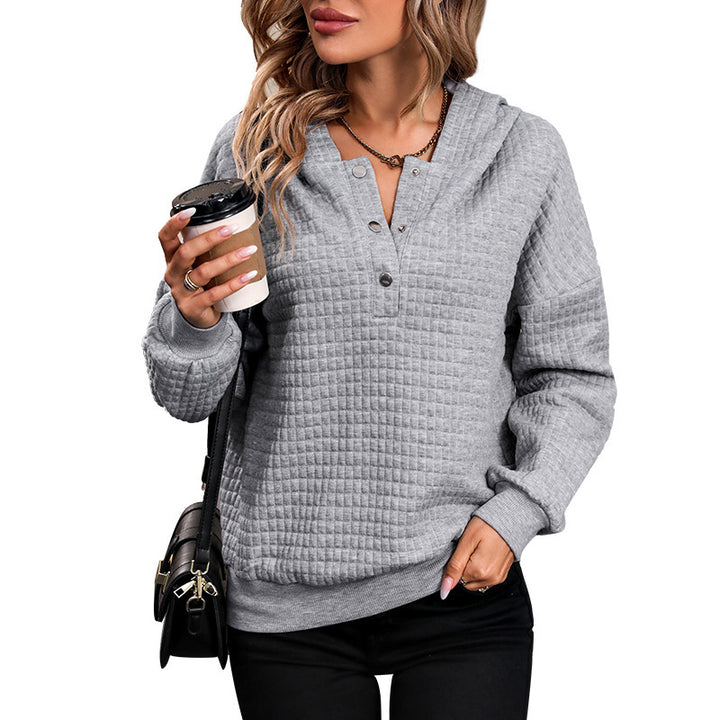 Damen Gestepptes Waffelstrick-Henley-Hoodie mit Druckknopfleiste Drune