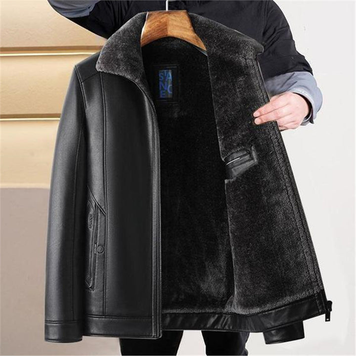 Herren Schaffellgefütterte Echtlederjacke mit Thermofutter und Stehkragen Drune