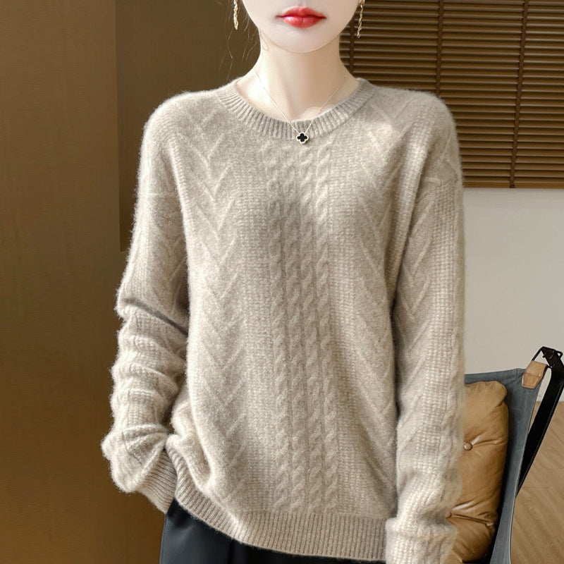 Damen Kurzpullover mit Zopfmuster, Rundhals und kaschmirähnlicher Weichheit Drune