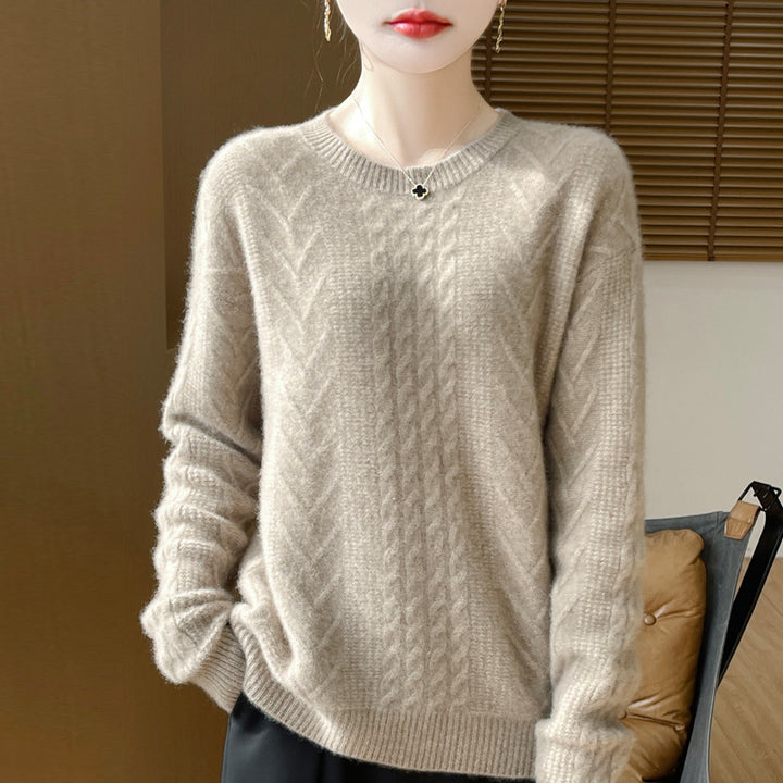 Damen Kurzpullover mit Zopfmuster, Rundhals und kaschmirähnlicher Weichheit Drune