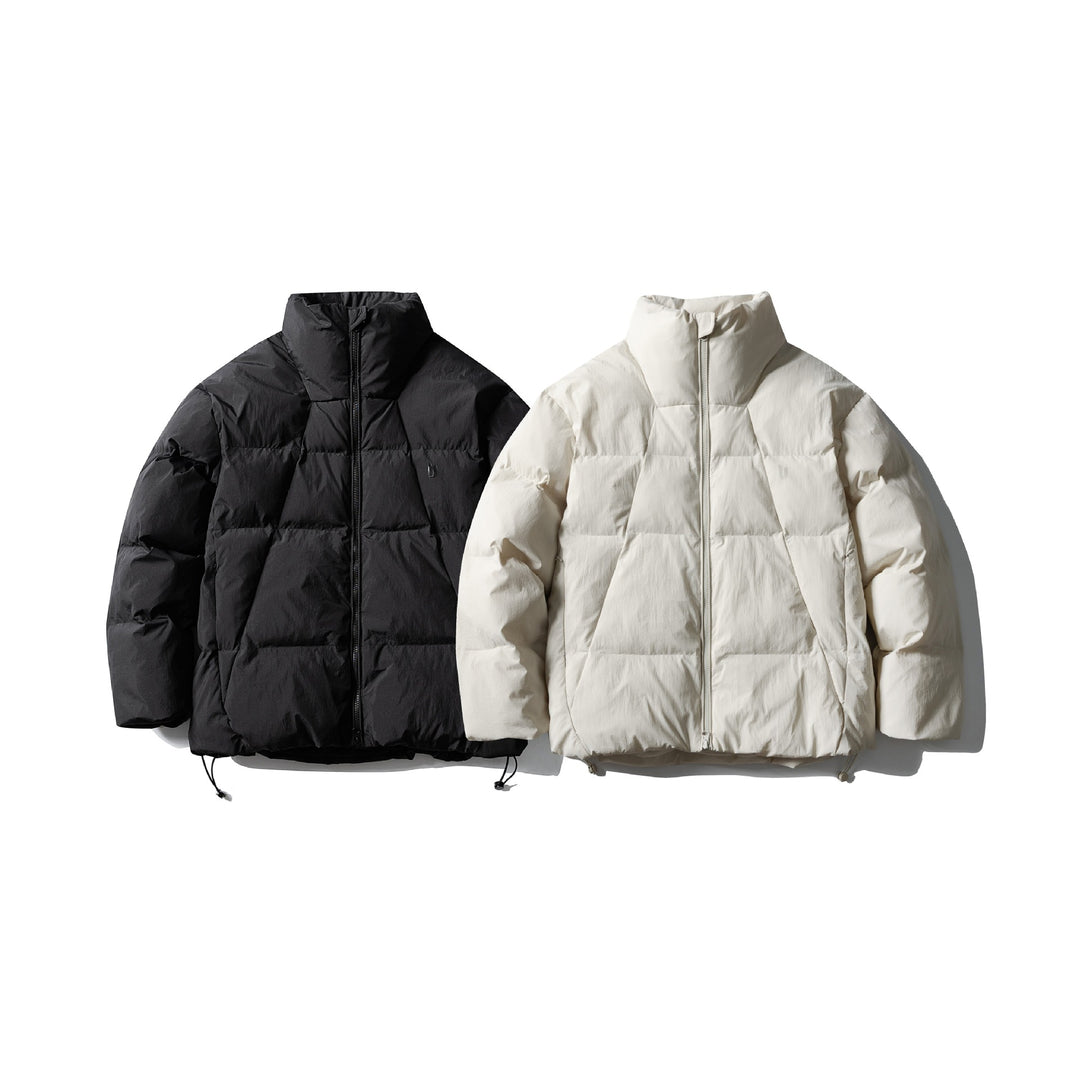 Unisex Kurz geschnittene quadratische Stepp‑Pufferjacke mit hohem Funnel‑Kragen und verstellbarem Saum Drune