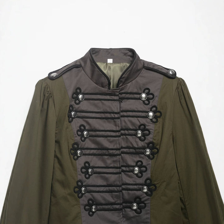 Damen Militärinspirierte Kurzjacke mit Zierkordeln, Stehkragen und Epauletten Drune