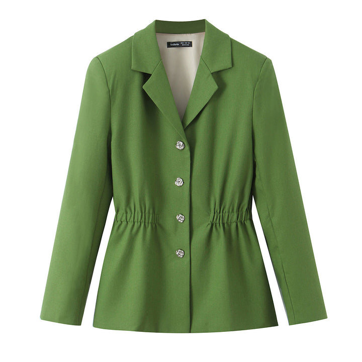 Damen Taillierter Blazer mit elastischem Taillenzug und dekorativen Schmuckknöpfen Drune