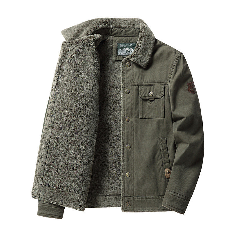 Herren gefütterte Canvas‑Blousonjacke mit vollem Sherpa‑Innenfutter und Pattentaschen Drune
